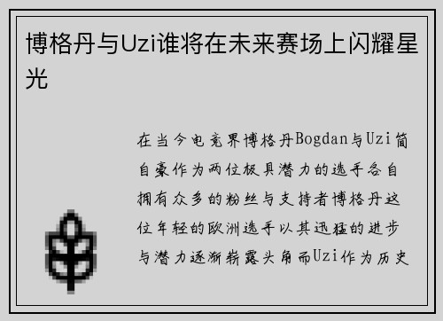 博格丹与Uzi谁将在未来赛场上闪耀星光